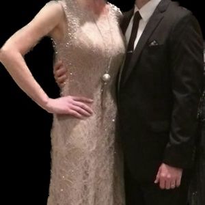 Cachet Full Length Lace Formal Beaded Gown Size 6